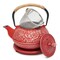 Juvale Japanese Cast Iron Teapot with Infuser - Red, 27 oz (800 ml), 3-Pc Teapot Set - Stovetop Kettle for Loose Leaf Brewing - Removable Stainless Steel Infuser & Trivet Included